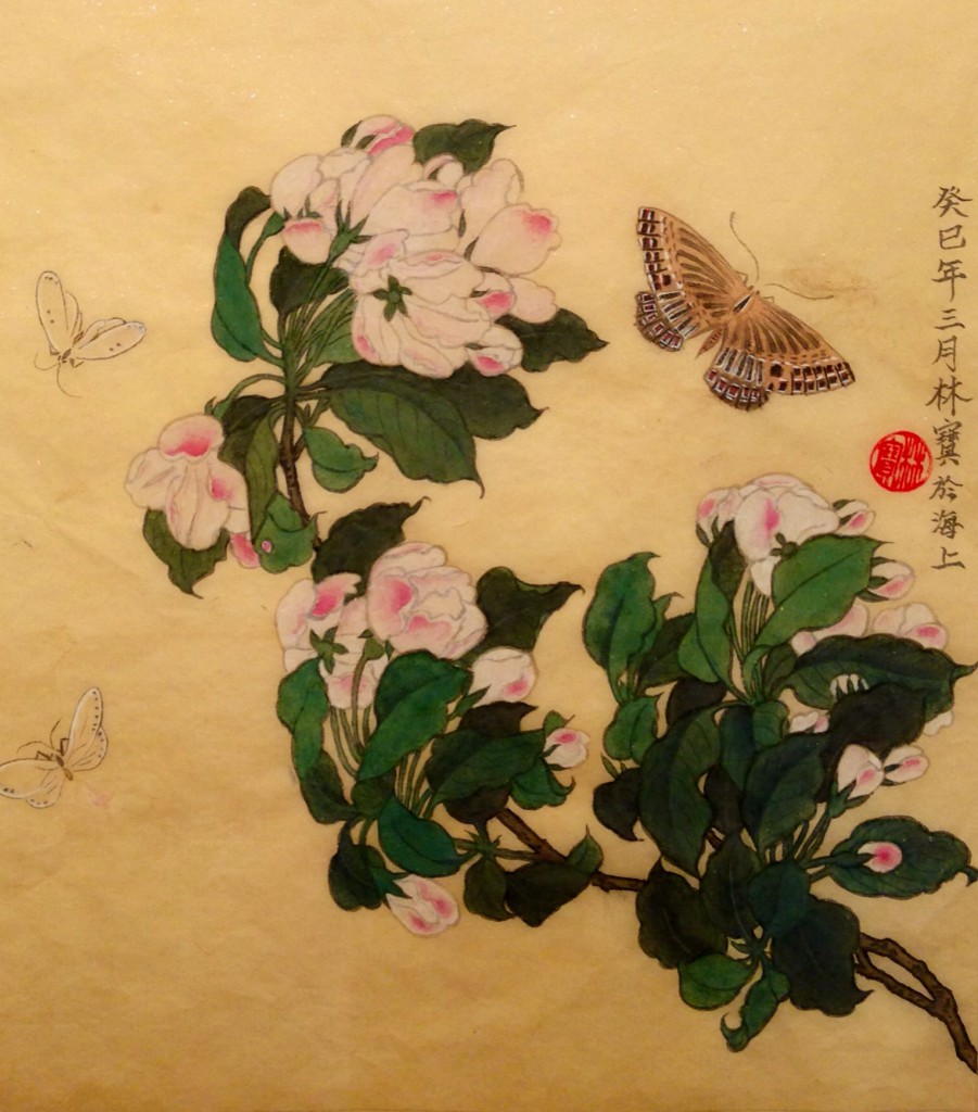 Chinese bloemen schilderij op zijde